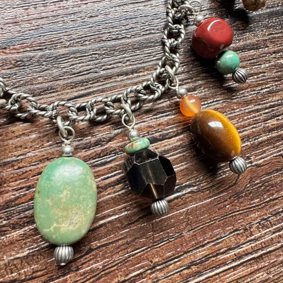 Vintage CAROLYN POLLACK Multi Gemstone Charm Bracelet Sterling Silver Turquoise - Picture 7 of 11